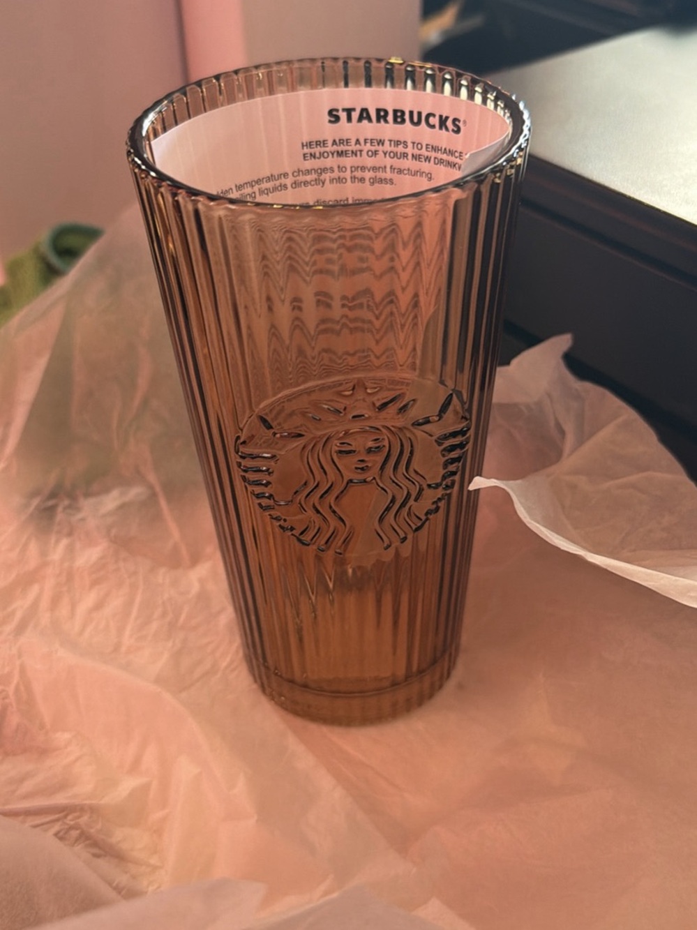 Starbucks Amber Brown Ribbed Glass Vase with Mermaid Emblem
